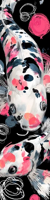 Free printable fish bookmark featuring swirls with white fish on black